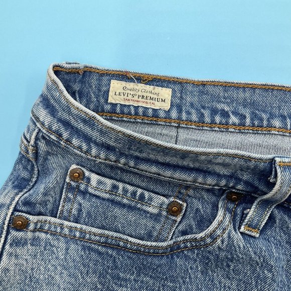 Levis 501 Blue Denim Distressed Stretch Shorts Button Fly Summer Casual W40 - Picture 4 of 12